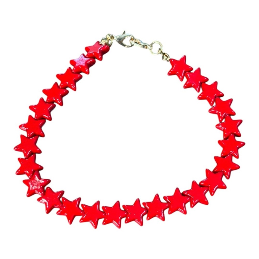 Patriotic Star Beaded‎ Bracelet Women OS Red Y2K Celestial Glossy Bold